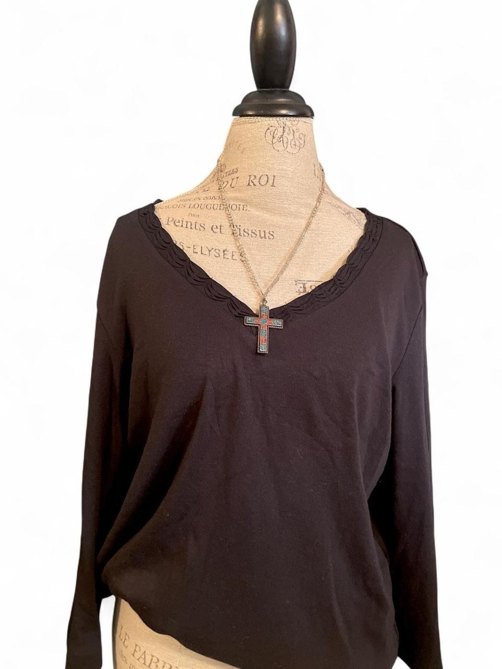 Whimsigoth Black V Neck Blouse • Vintage Fashion Bug • SIZE - XL